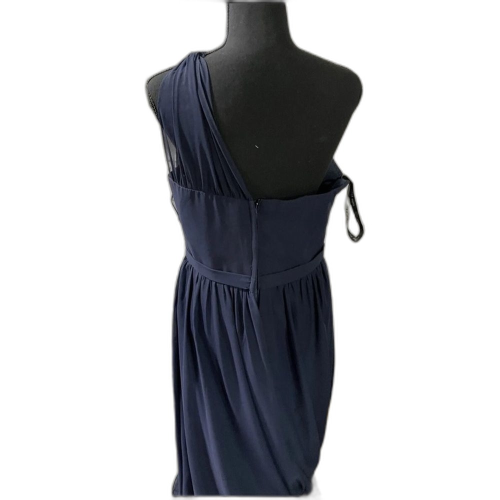 Alfred Angelo 7243 Navy Blue One Shoulder Chiffon Bridesmaid Formal Gown Dress - Picture 5 of 6